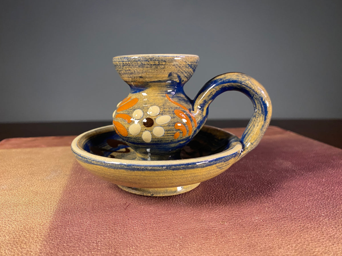 Hand-Painted Ceramic Chamberstick with Floral Decoration