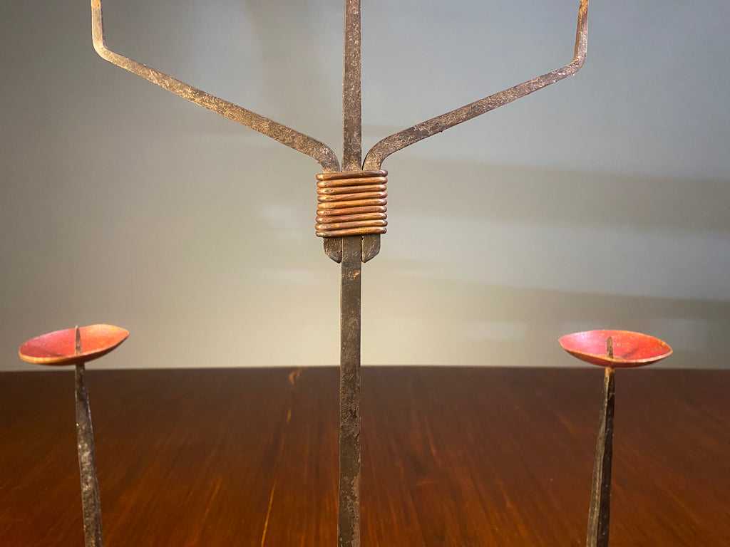 Brutalist-Style Iron Candelabra and Pair of Candlesticks — product photograph 8