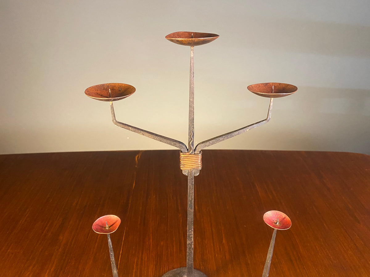 Brutalist-Style Iron Candelabra and Pair of Candlesticks — product photograph 2