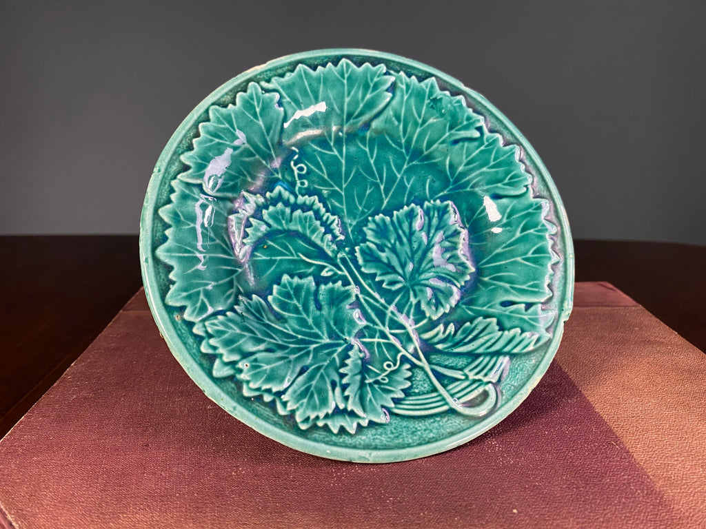 Antique Majolica Vine Leaf Pedestal Dish