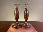 Pair of Mid-Century Wood & Steel Candlesticks