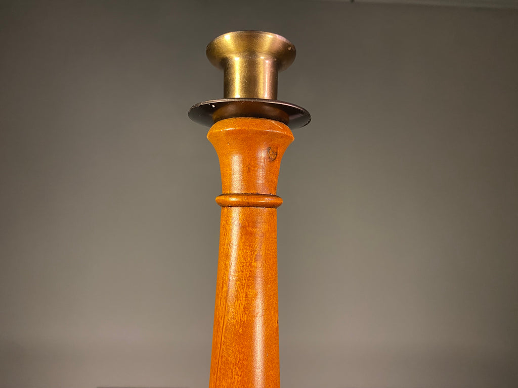 Tall Turned Wooden Candlestick with Square Base
