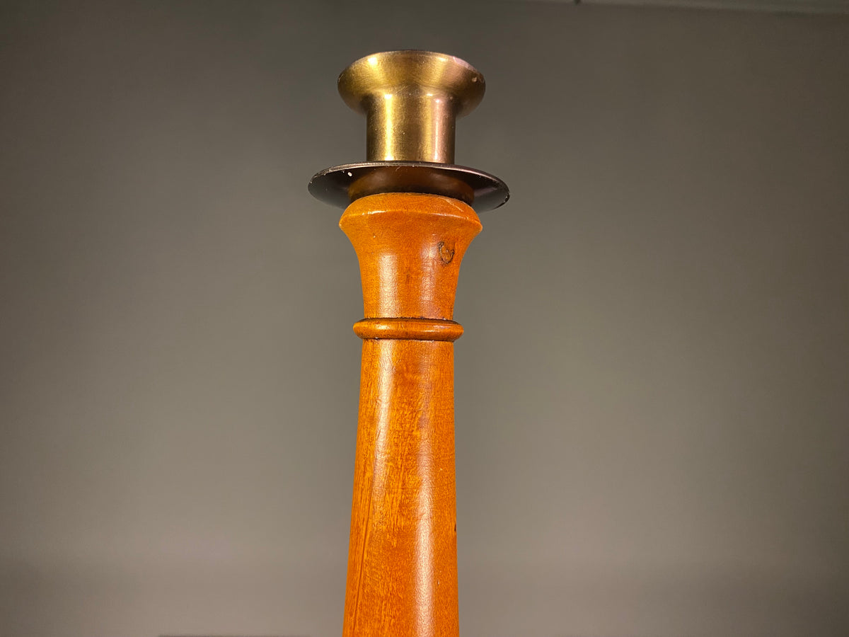 Tall Turned Wooden Candlestick with Square Base