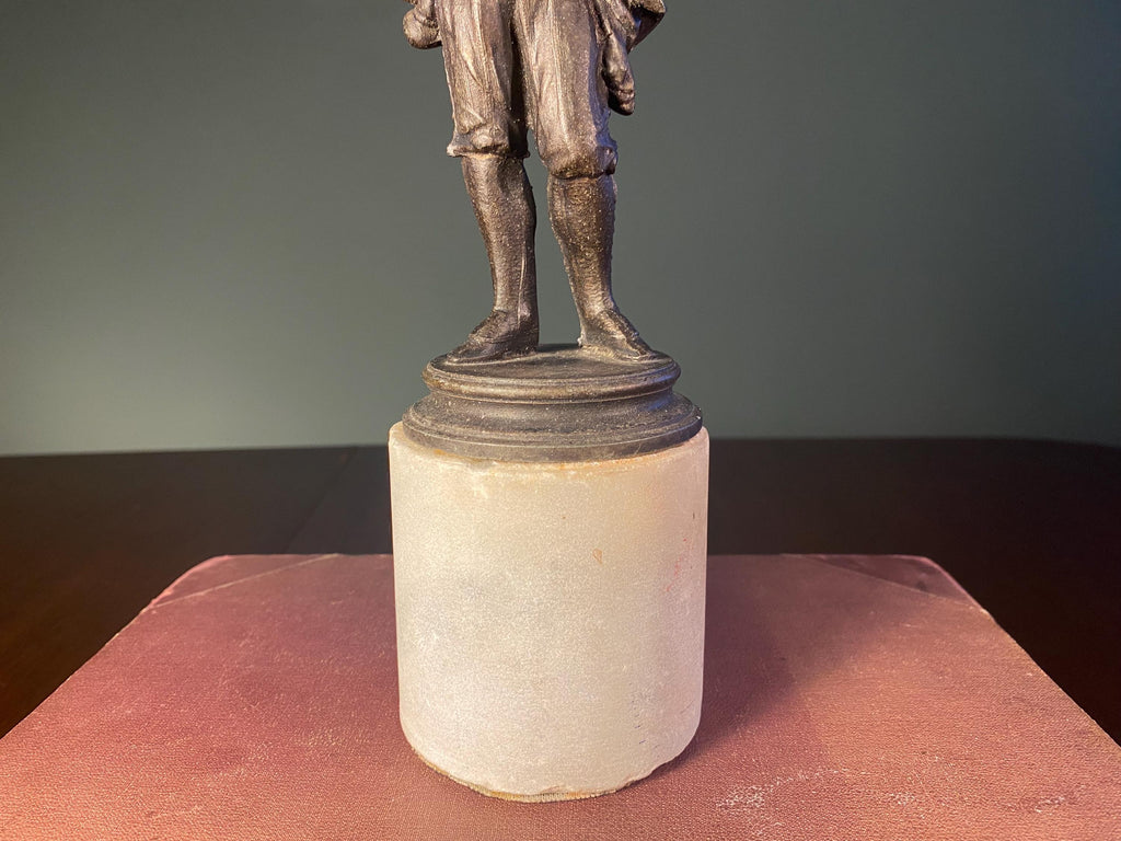 Vintage French Boy with Lantern Sculpture