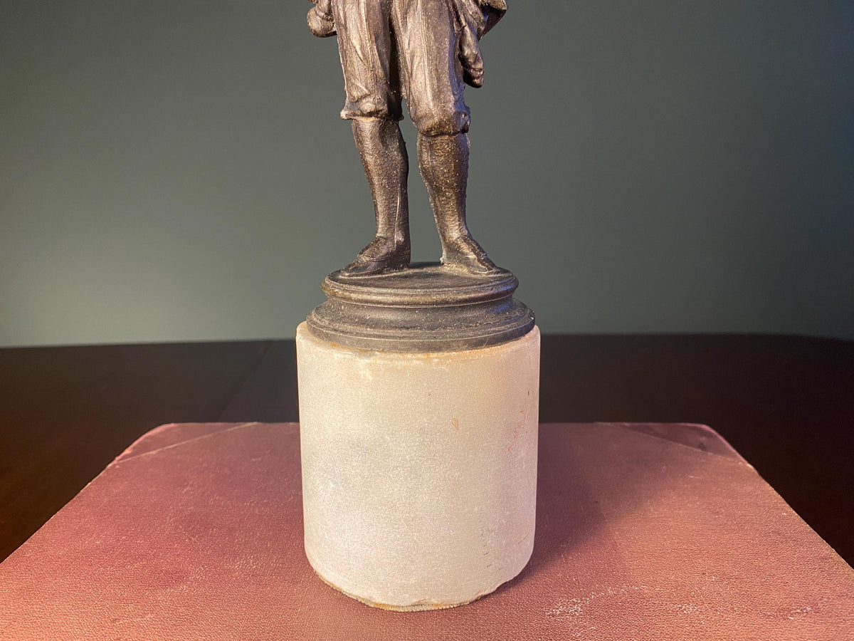 Vintage French Boy with Lantern Sculpture