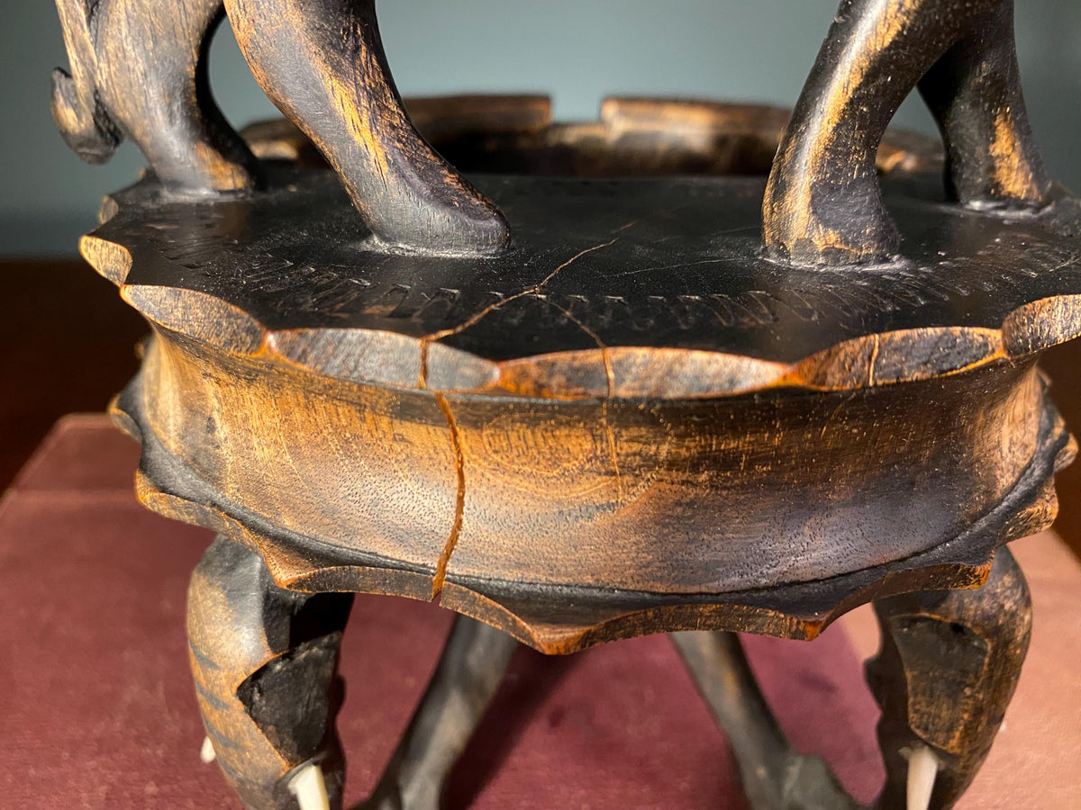 Vintage African Lion & Elephant Carved Tray