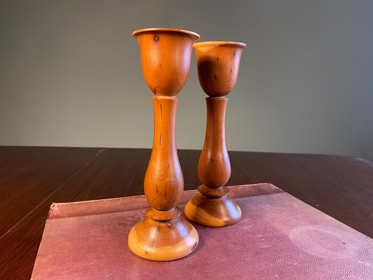 Pair of Mid-Century Wooden Candlesticks