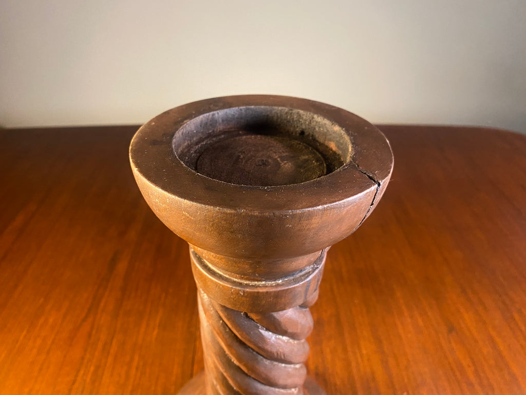 Carved Wooden Spiral Pillar Candle Holder — product photograph 2