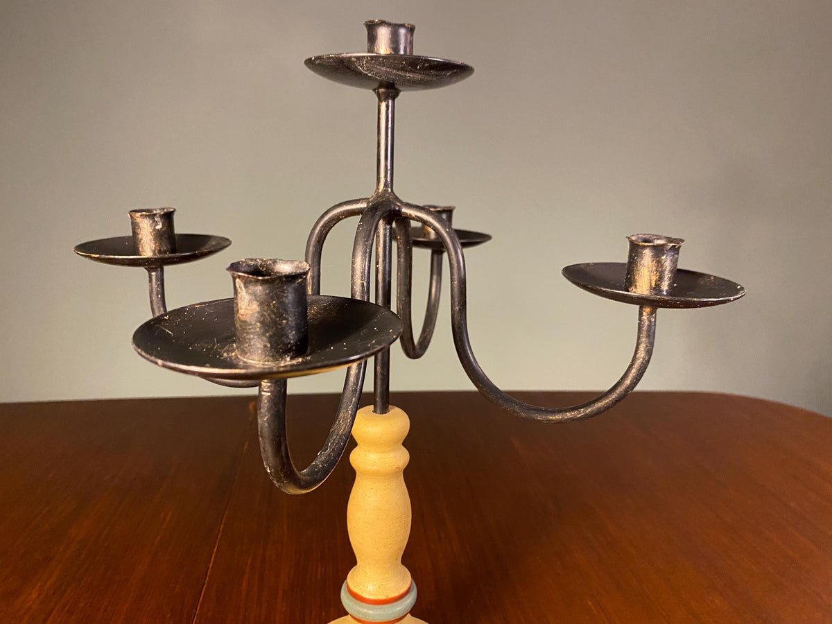 Vintage Cast Iron & Painted Wood Candelabra