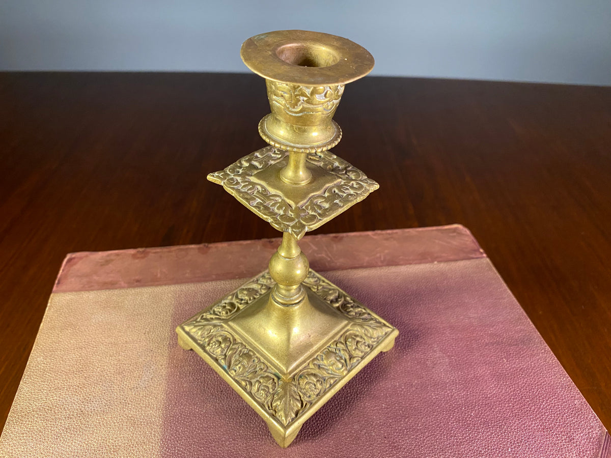 Ornate Brass Candlestick with Square Base