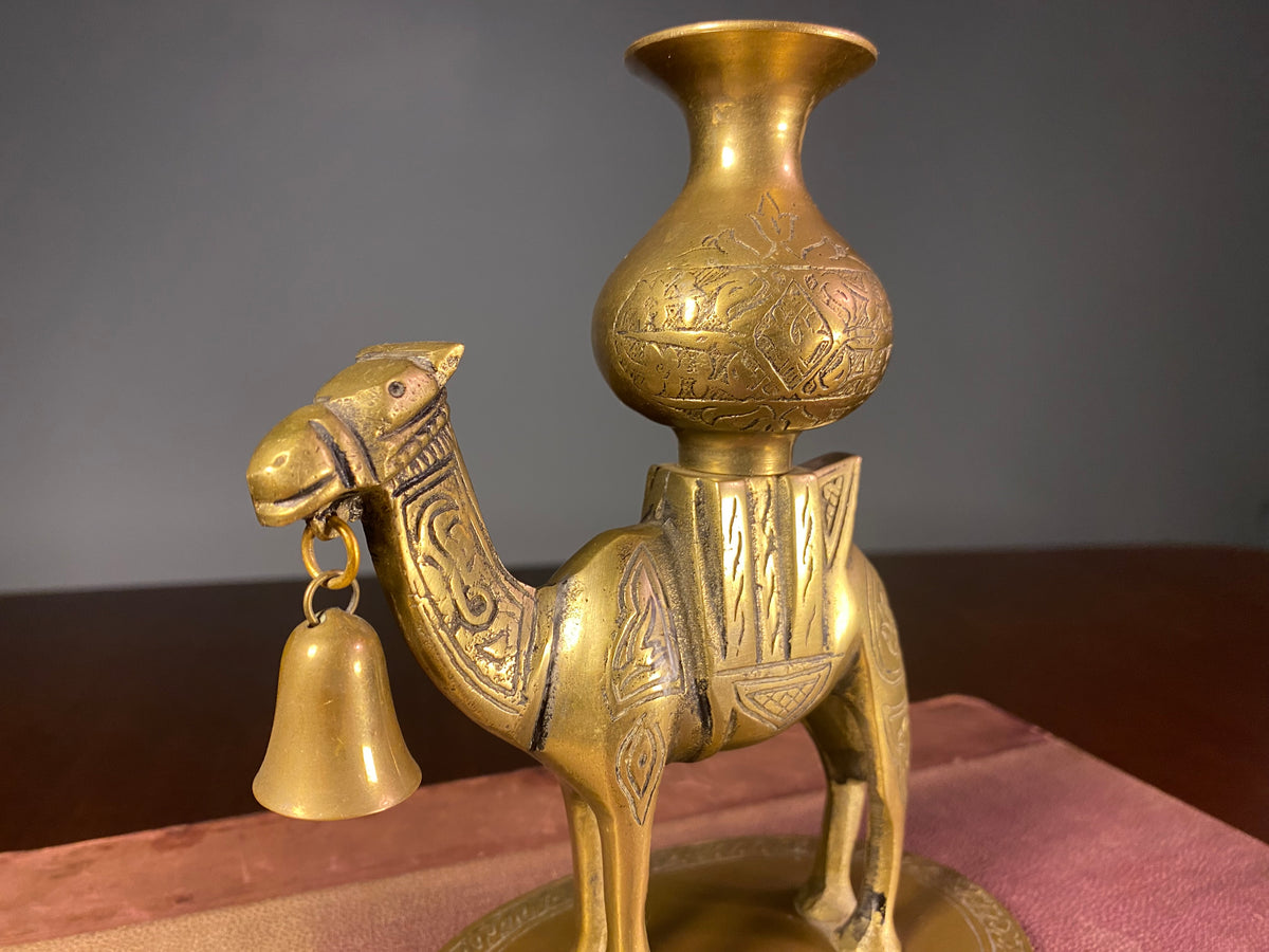 Decorative Brass Camel Vase with Hanging Bells