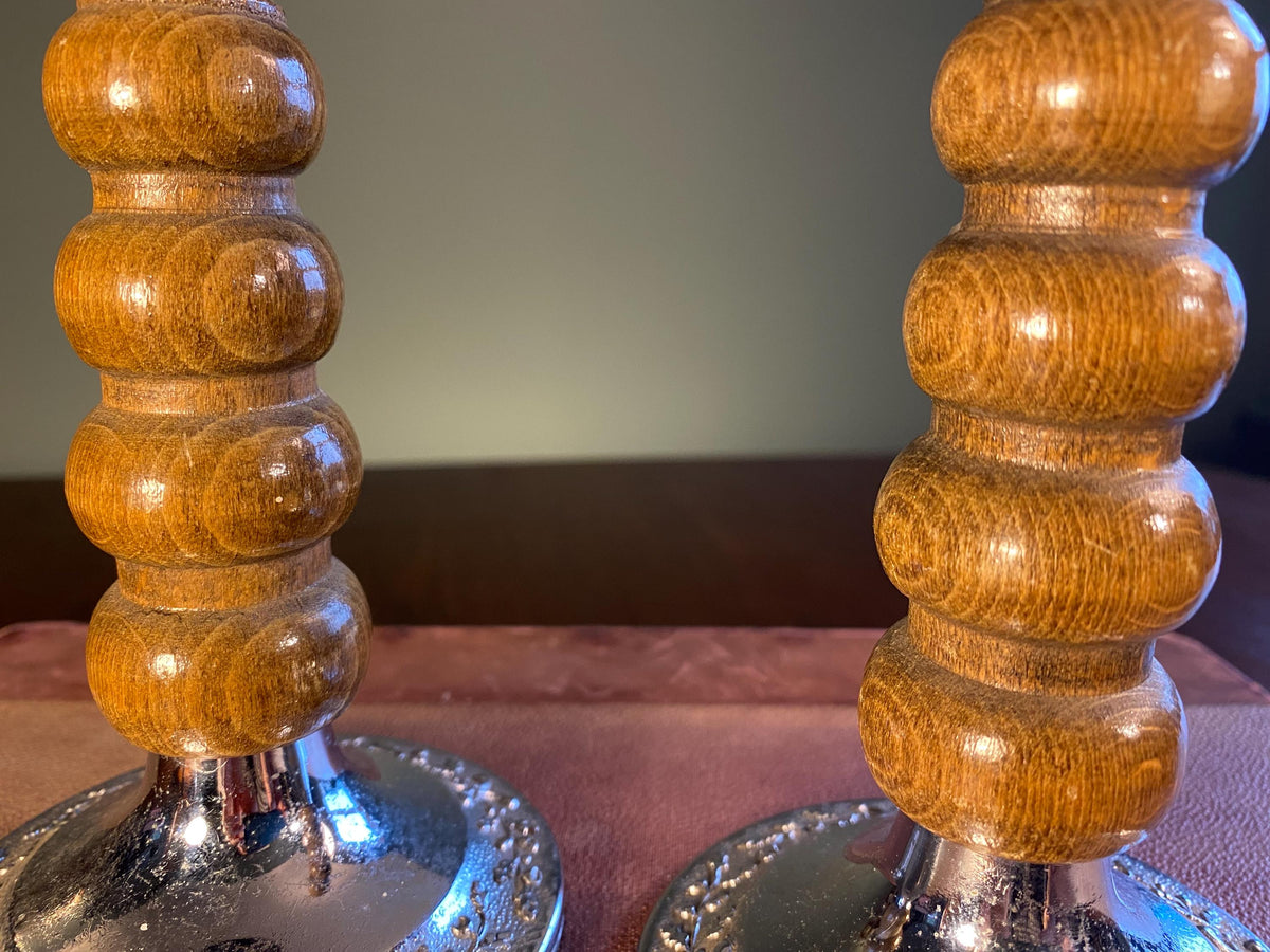 Pair of Mid-Century Bobbin Candlesticks