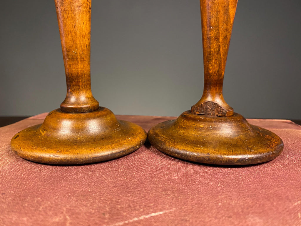 Pair of Victorian Treen & Brass Candlesticks