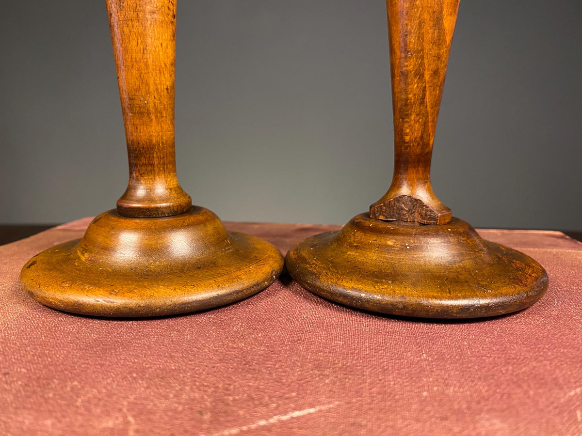 Pair of Victorian Treen & Brass Candlesticks