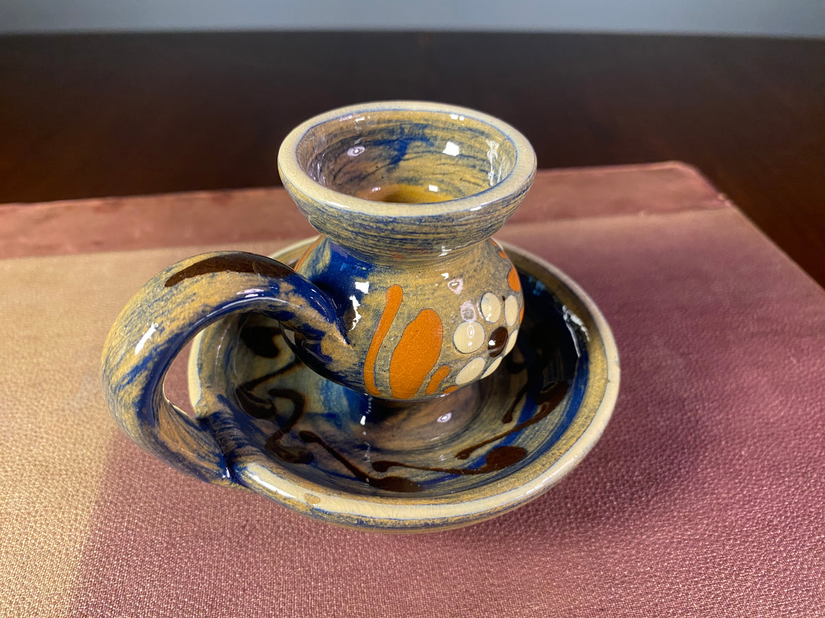 Hand-Painted Ceramic Chamberstick with Floral Decoration