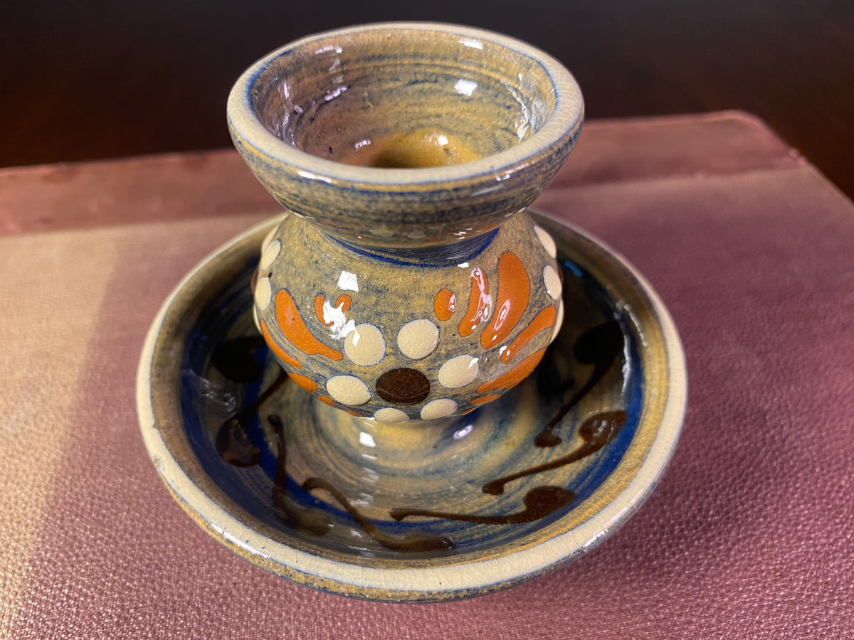 Hand-Painted Ceramic Chamberstick with Floral Decoration