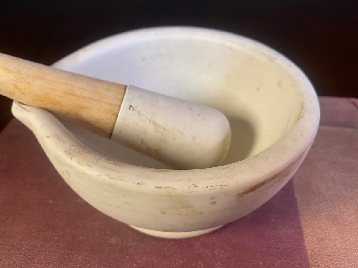 English Ceramic Mortar and Wooden-Handled Pestle, Size 2 — product photograph 3