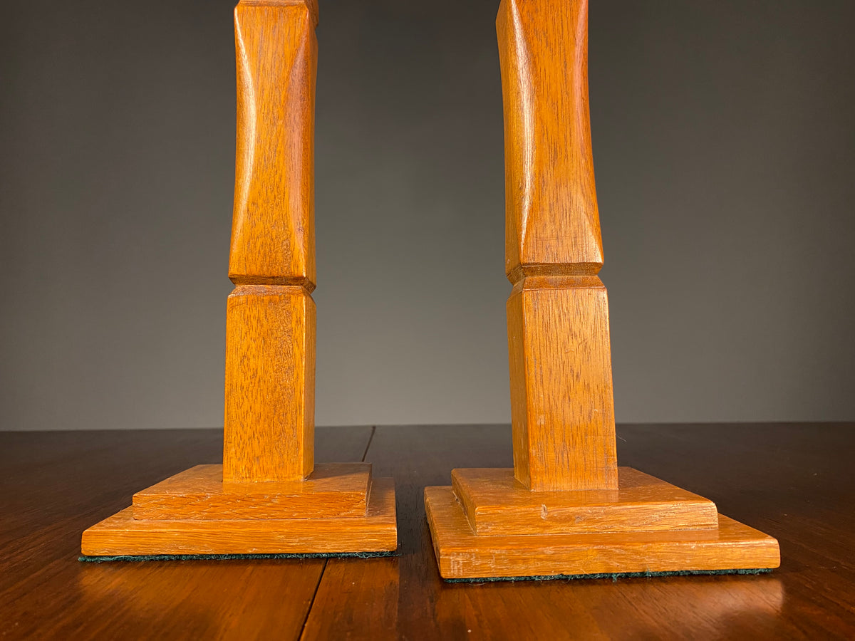 Pair of Tall Wooden Candlesticks with Square Bases