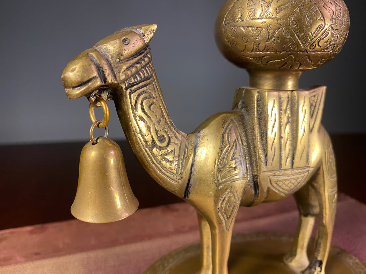 Decorative Brass Camel Vase with Hanging Bells