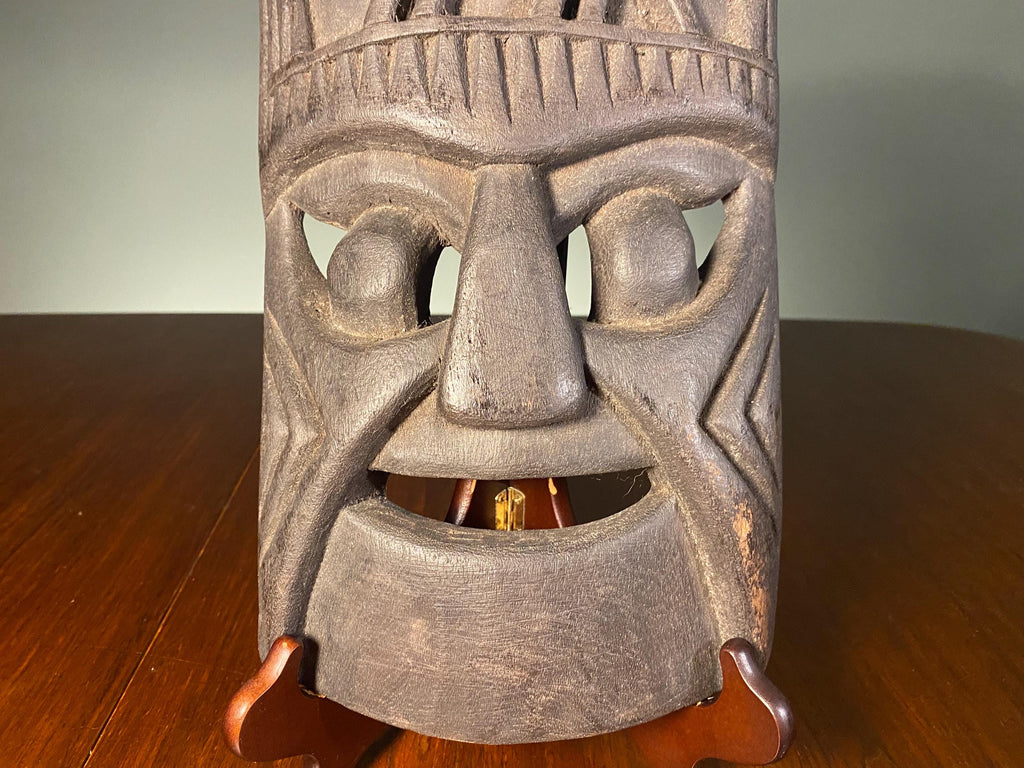 Vintage Peruvian Carved Mask with Animal Totem