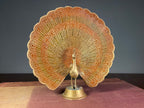 Painted Metal Peacock Figurine with Fanned Tail