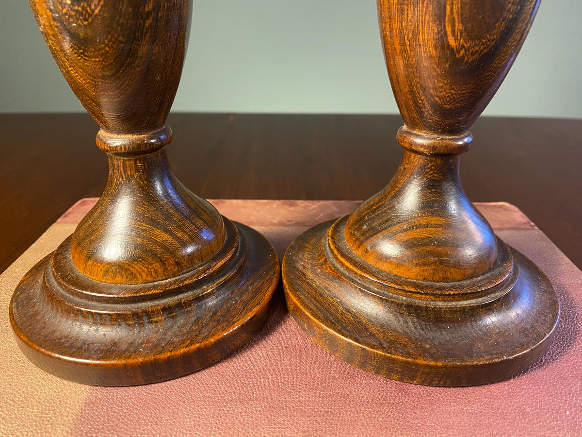 Pair of Mid-Century Wood & Steel Candlesticks