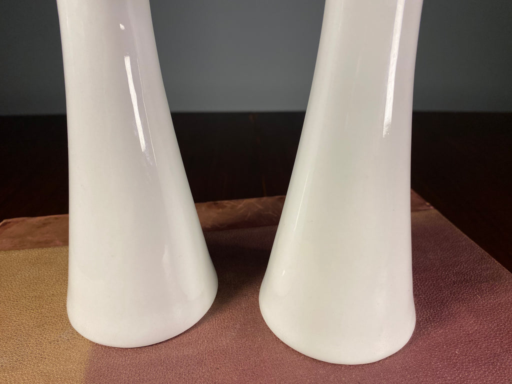 Pair of White Ceramic Tapered Candlesticks