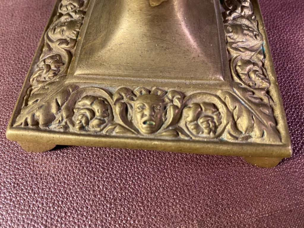 Ornate Brass Candlestick with Square Base