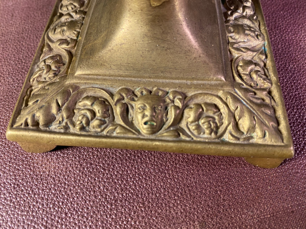 Ornate Brass Candlestick with Square Base