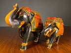 Pair of Painted Wooden Elephants with Decorative Saddles