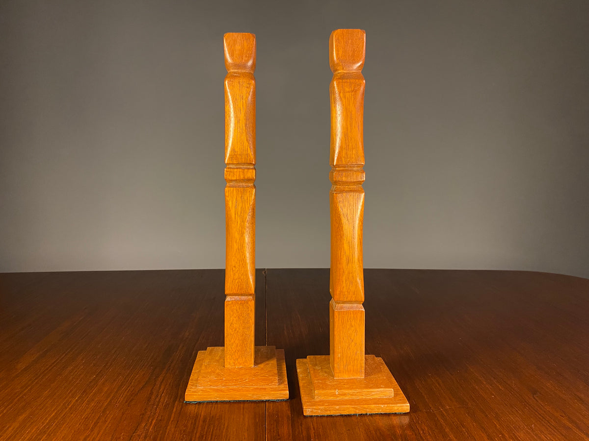 Pair of Tall Wooden Candlesticks with Square Bases