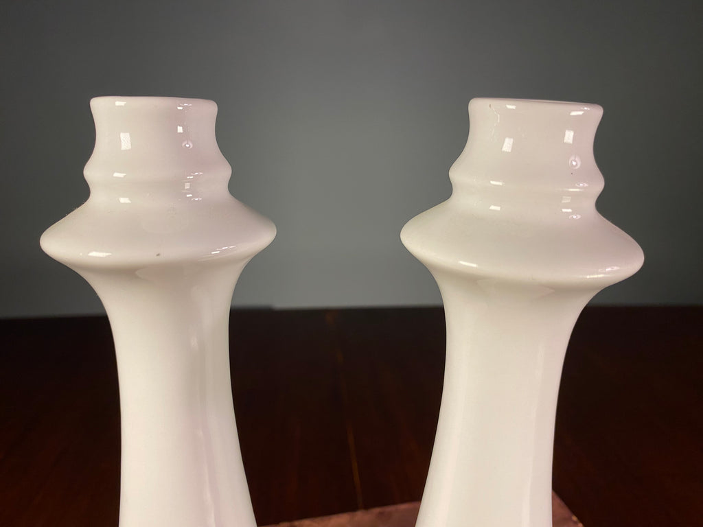 Pair of White Ceramic Tapered Candlesticks