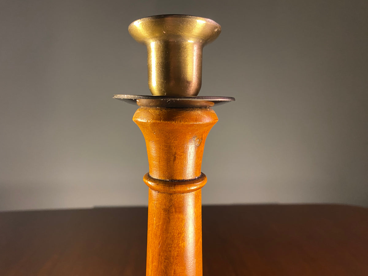 Tall Turned Wooden Candlestick with Square Base
