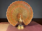 Painted Metal Peacock Figurine with Fanned Tail