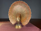 Painted Metal Peacock Figurine with Fanned Tail