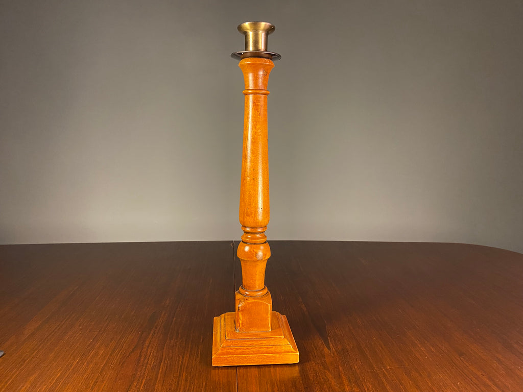 Tall Turned Wooden Candlestick with Square Base