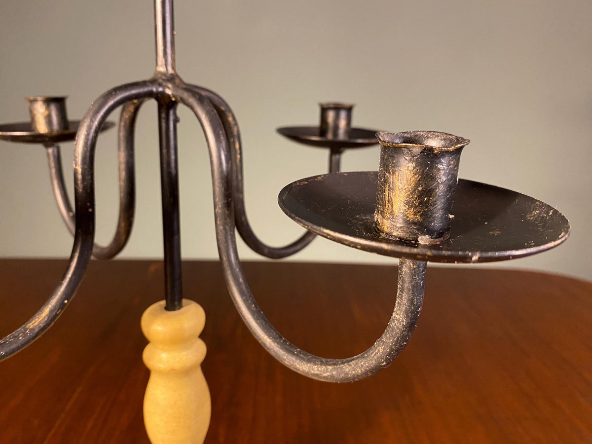 Vintage Cast Iron & Painted Wood Candelabra