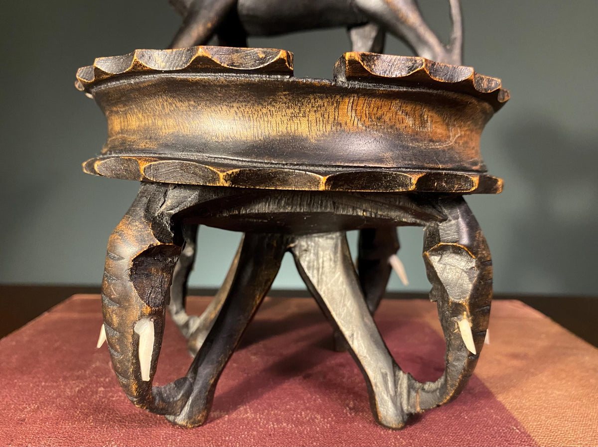 Vintage African Lion & Elephant Carved Tray