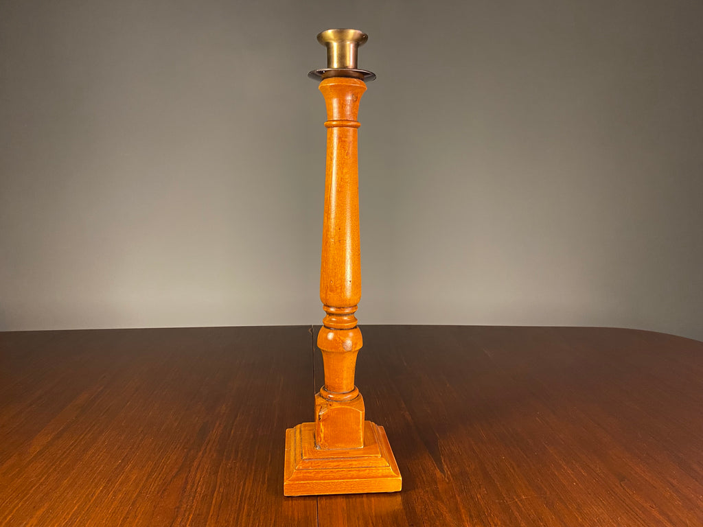 Tall Turned Wooden Candlestick with Square Base