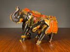 Pair of Painted Wooden Elephants with Decorative Saddles