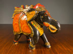 Pair of Painted Wooden Elephants with Decorative Saddles