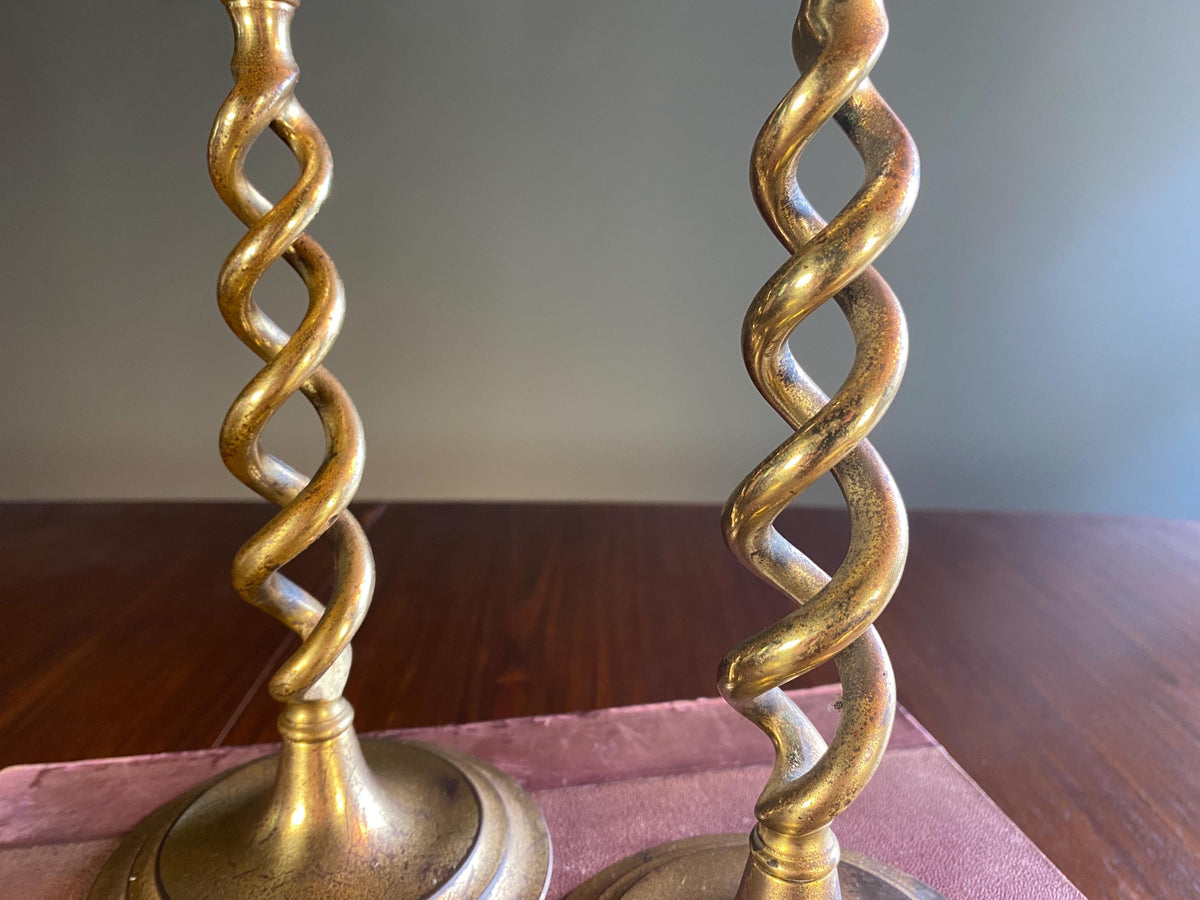 Pair of Barley Twist Brass Candlesticks