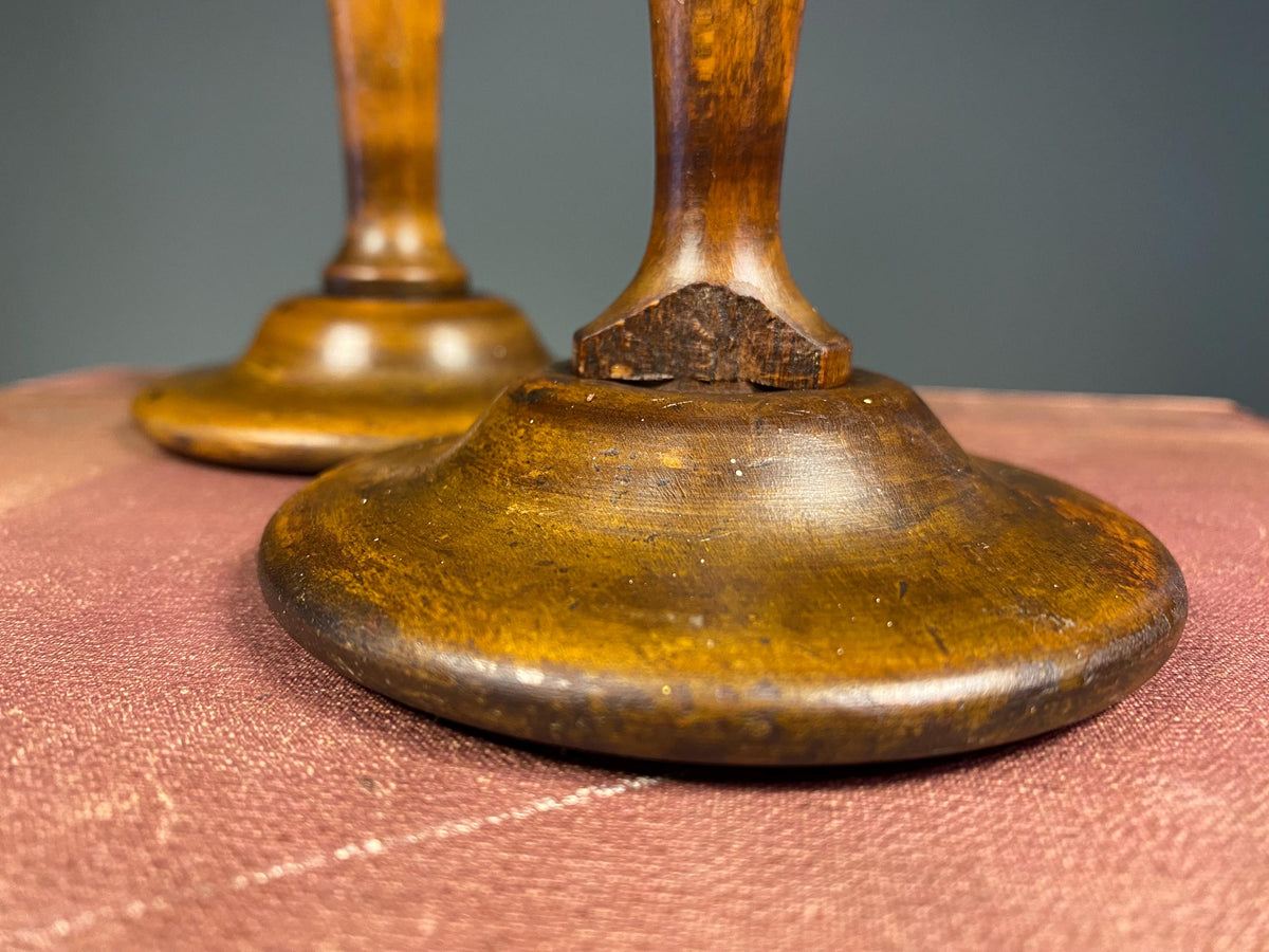 Pair of Victorian Treen & Brass Candlesticks