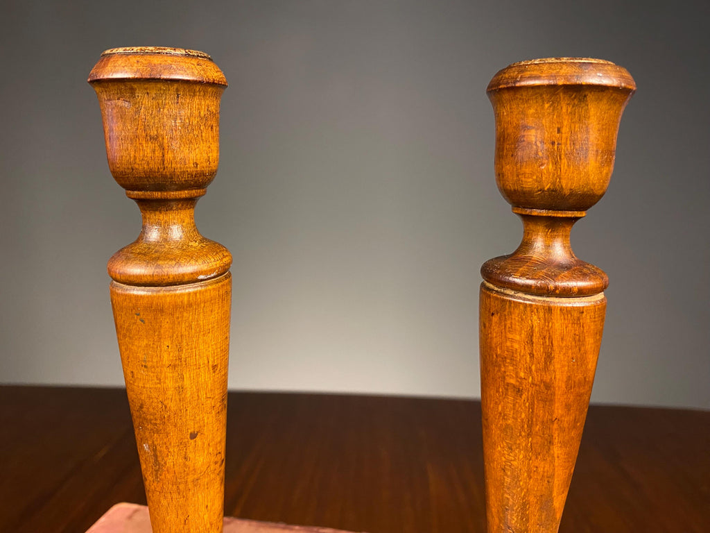 Pair of Victorian Treen & Brass Candlesticks