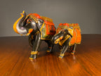 Pair of Painted Wooden Elephants with Decorative Saddles