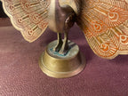 Painted Metal Peacock Figurine with Fanned Tail
