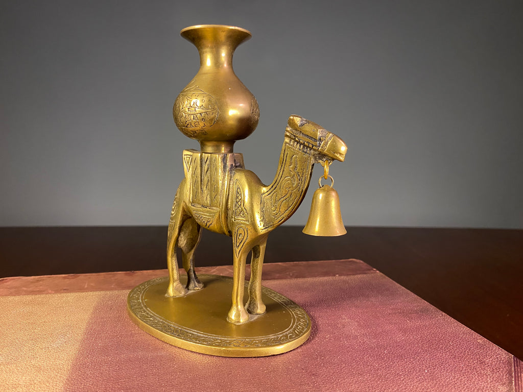 Decorative Brass Camel Vase with Hanging Bells