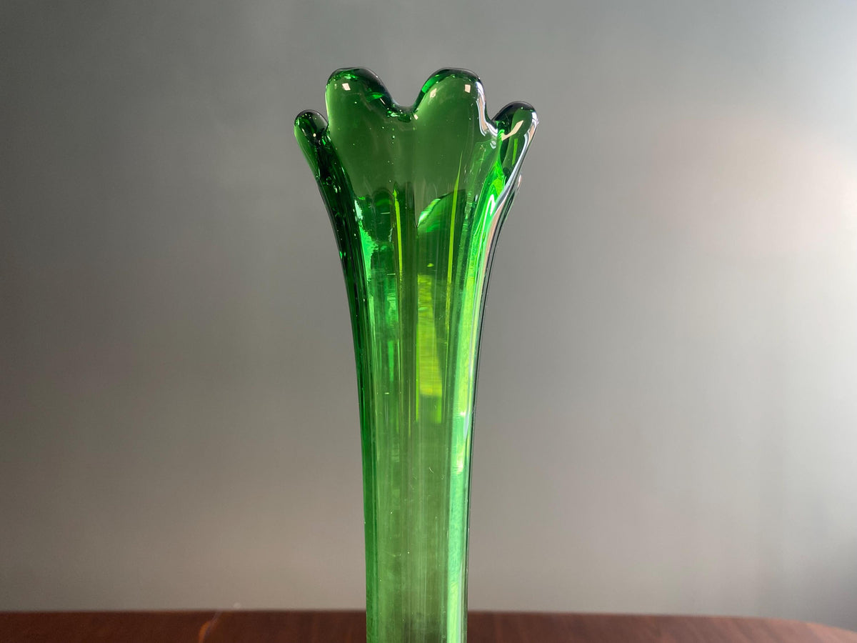 Mid-Century Emerald Green Swung Glass Vase