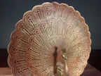 Painted Metal Peacock Figurine with Fanned Tail