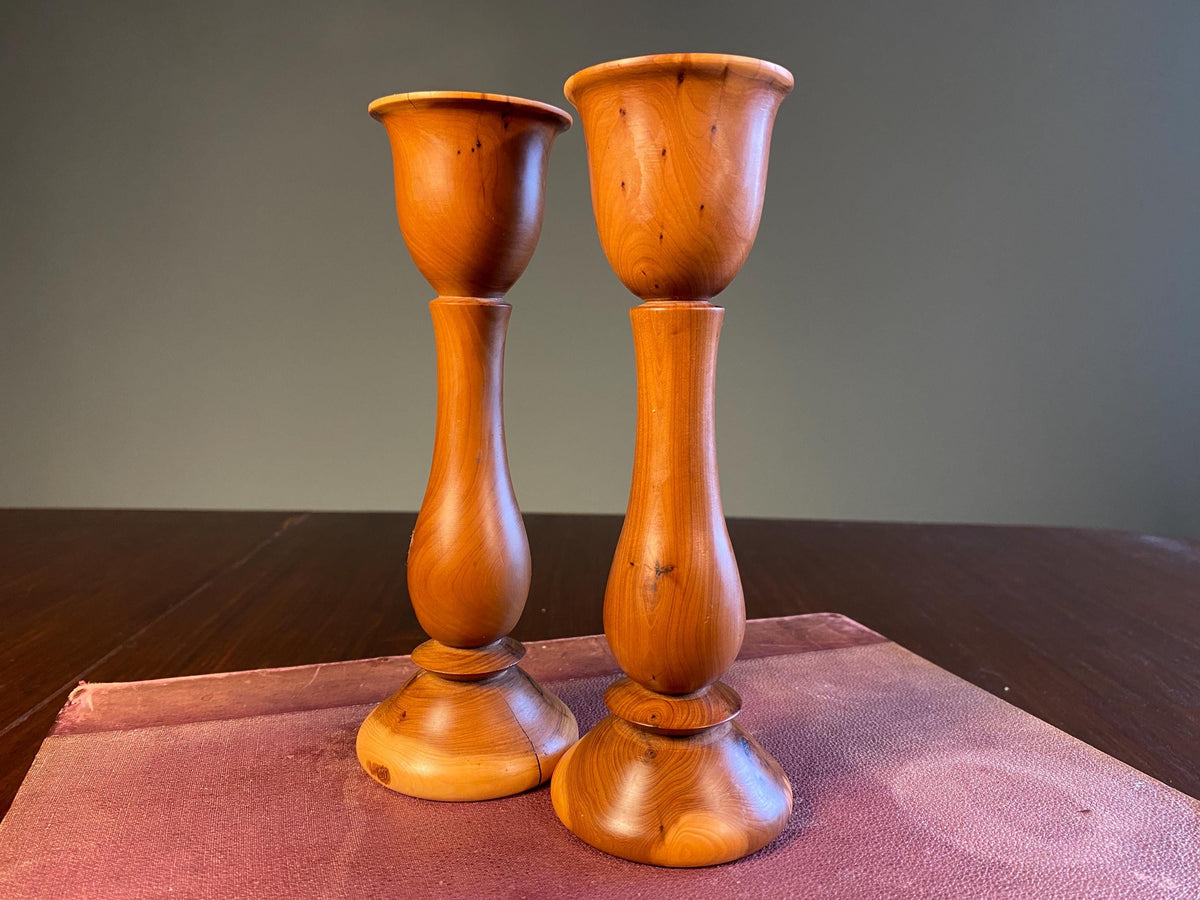 Pair of Mid-Century Wooden Candlesticks